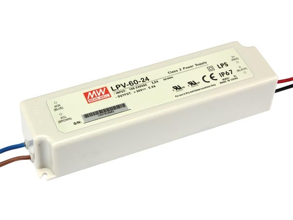 LED driver IP67 transformator 24v 2,5A VDC 60W - 1 Uitgang - Meanwell LPV-60-24
