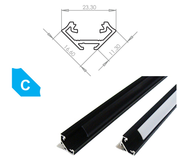 LED Profiel 3 meter - 23mm HOEK DESIGN C - ZWART