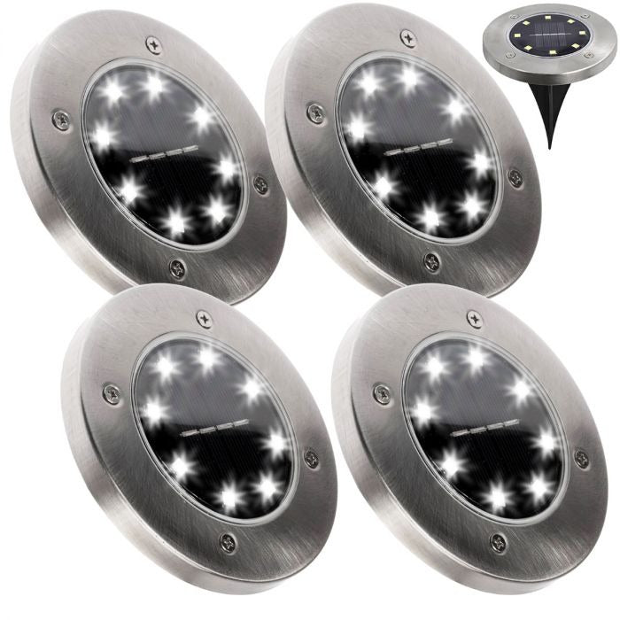 Solar 8 LED grondspot - 0,8 Watt - koud wit - schemersensor - set 4 stuks