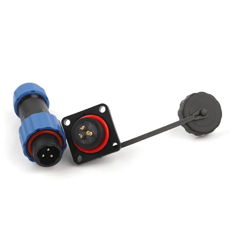 Male + chassis square base - 24V - waterdichte connector - 3 aderig - IP68