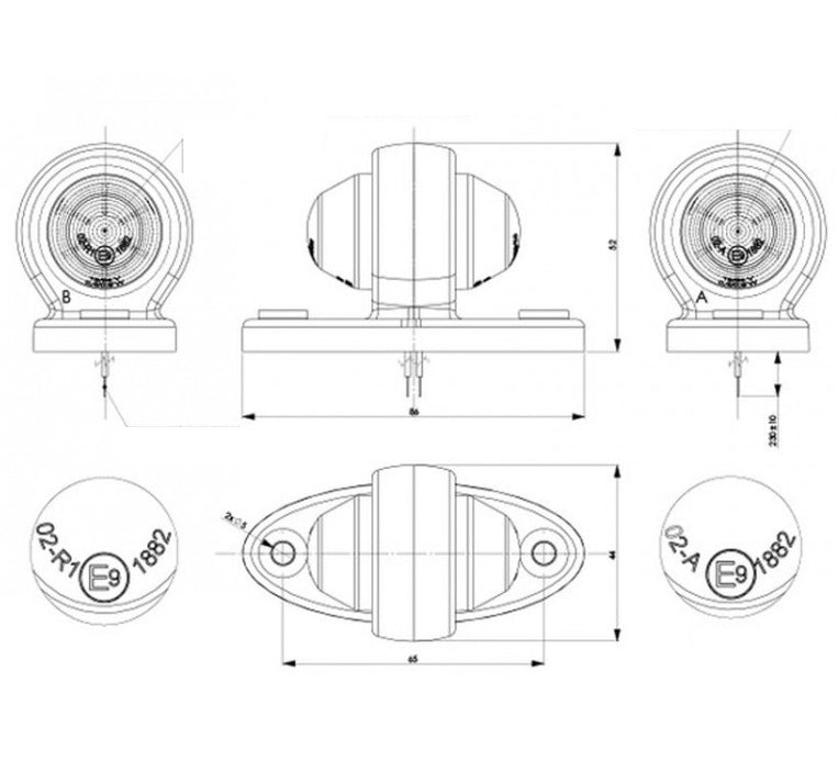 LED markerings lamp Rood/WIT - 12/24V