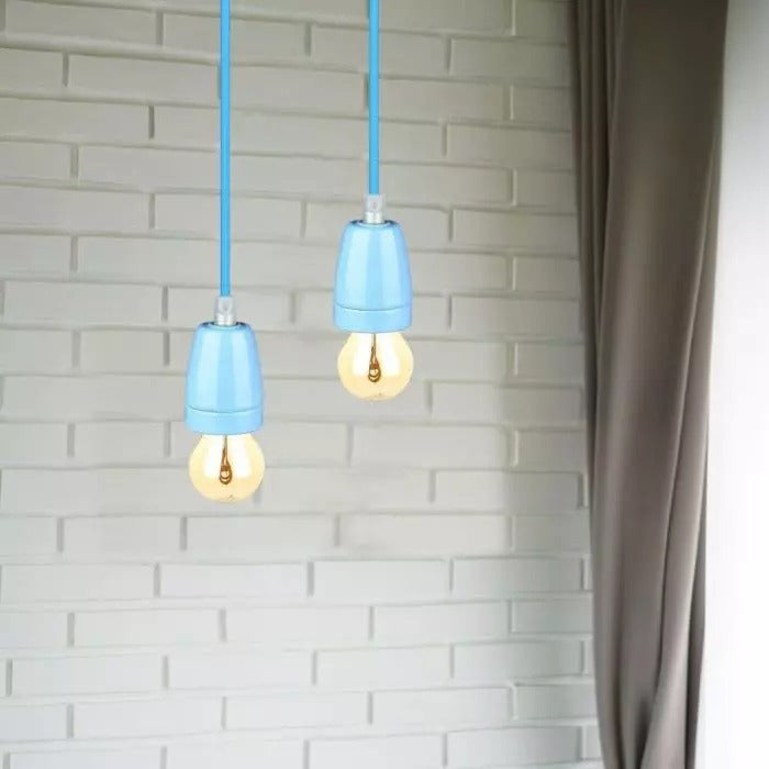 Retro porseleinen lamp - BLAUW - E27 fitting - pendel