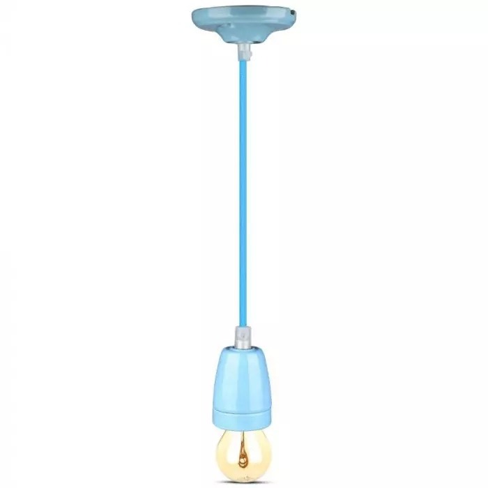 Retro porseleinen lamp - BLAUW - E27 fitting - pendel