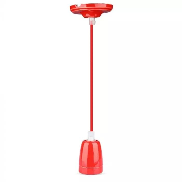 Retro porseleinen lamp - ROOD - E27 fitting - pendel