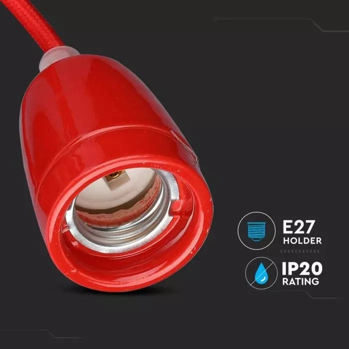 Retro porseleinen lamp - ROOD - E27 fitting - pendel