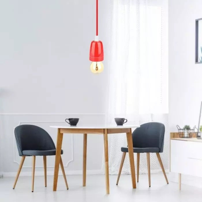 Retro porseleinen lamp - ROOD - E27 fitting - pendel