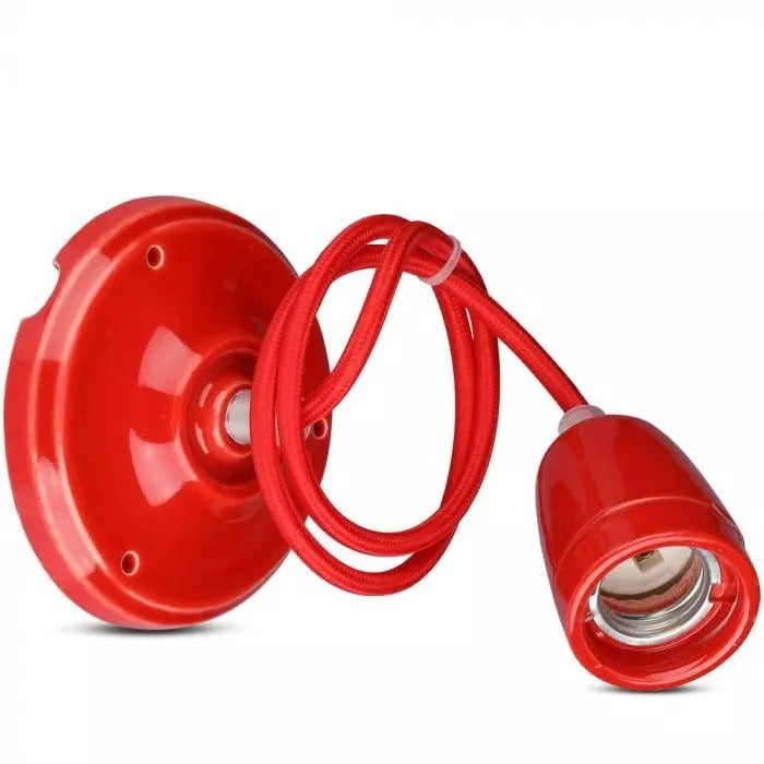 Retro porseleinen lamp - ROOD - E27 fitting - pendel