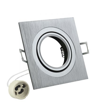 Inbouw spot GU10 - aluminium - vierkant armatuur - geborsteld - zilver/zilver 92mm