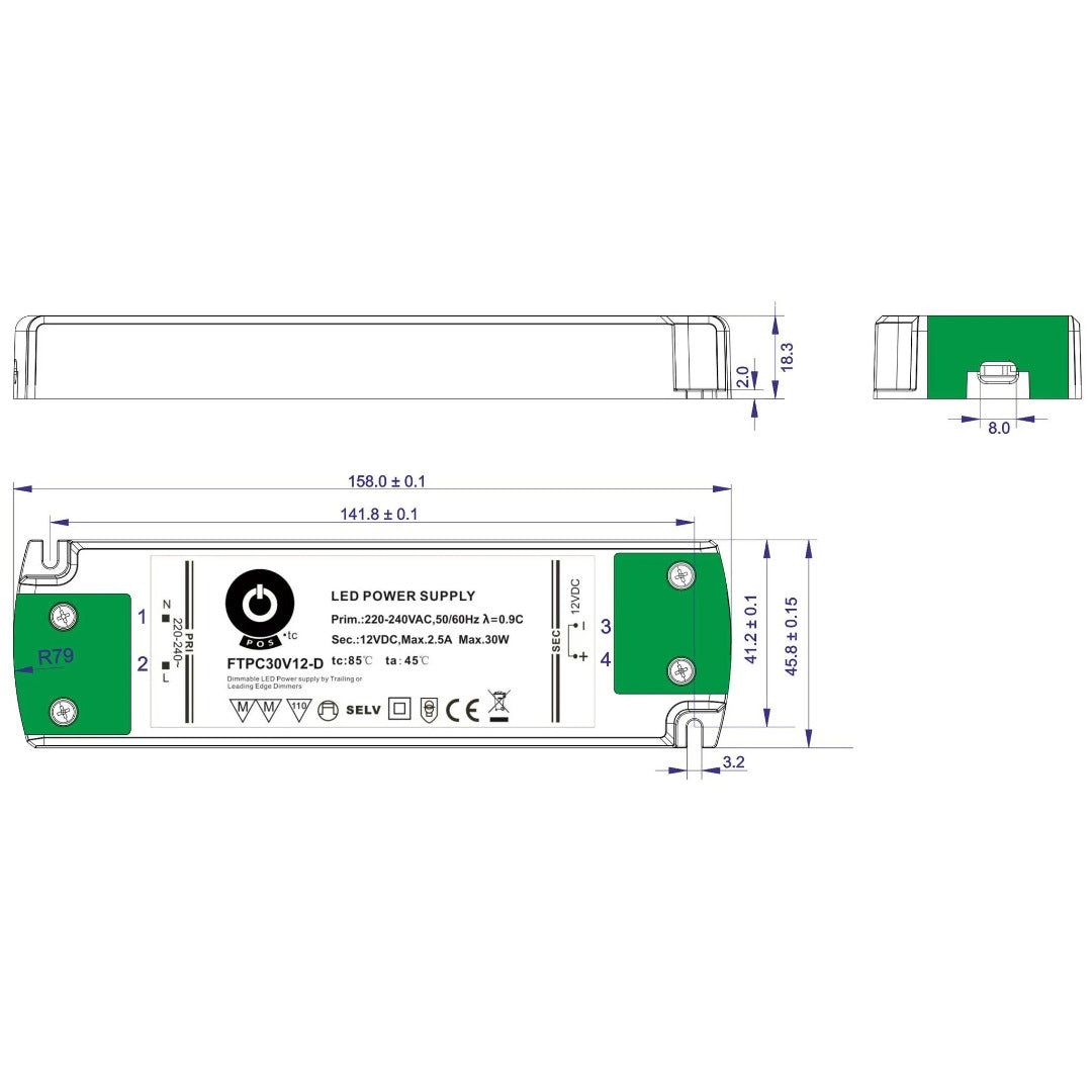 30W 24V DC dimbare voeding