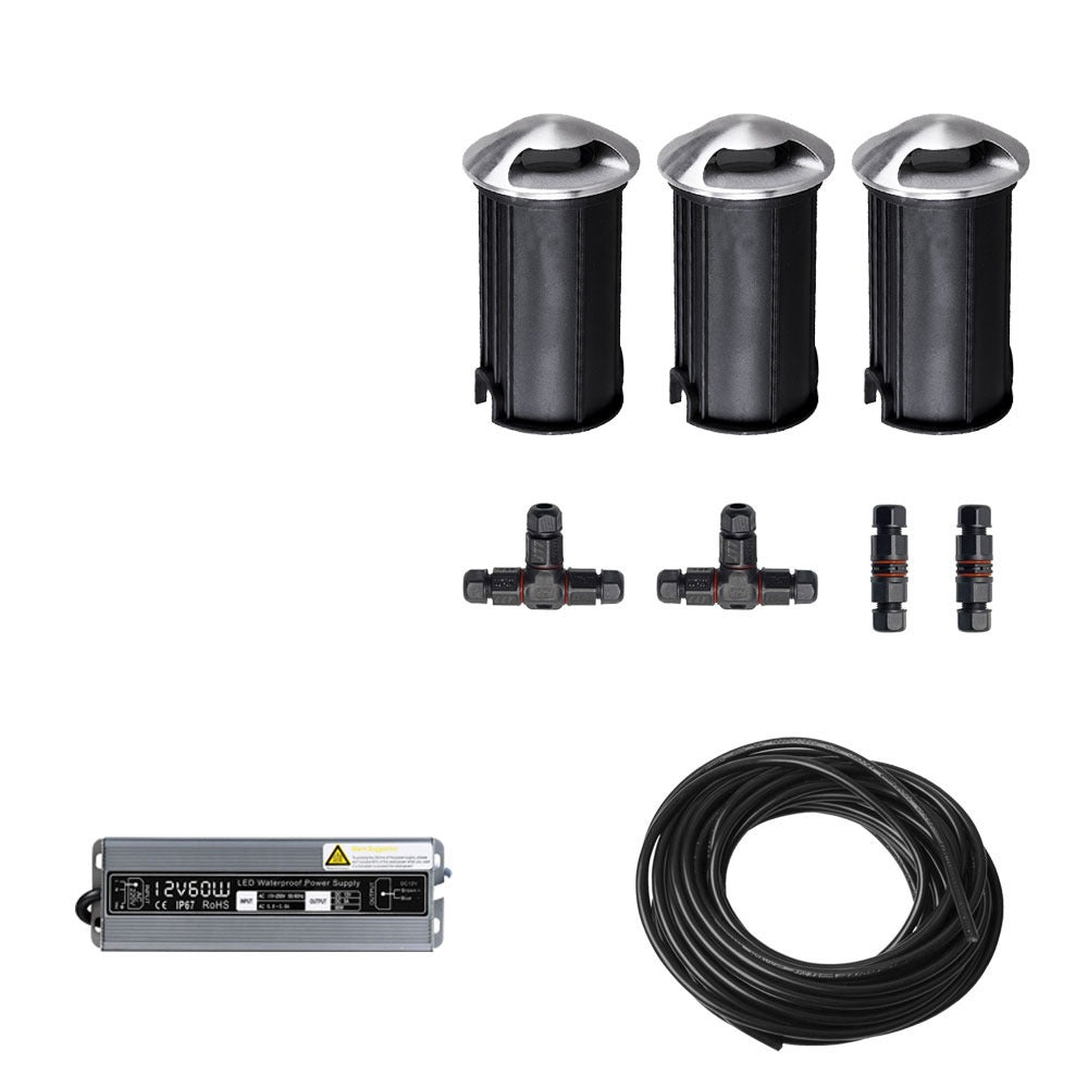 3x LED tuinpad spot - 12V - 2 kanten - 41mm - complete set