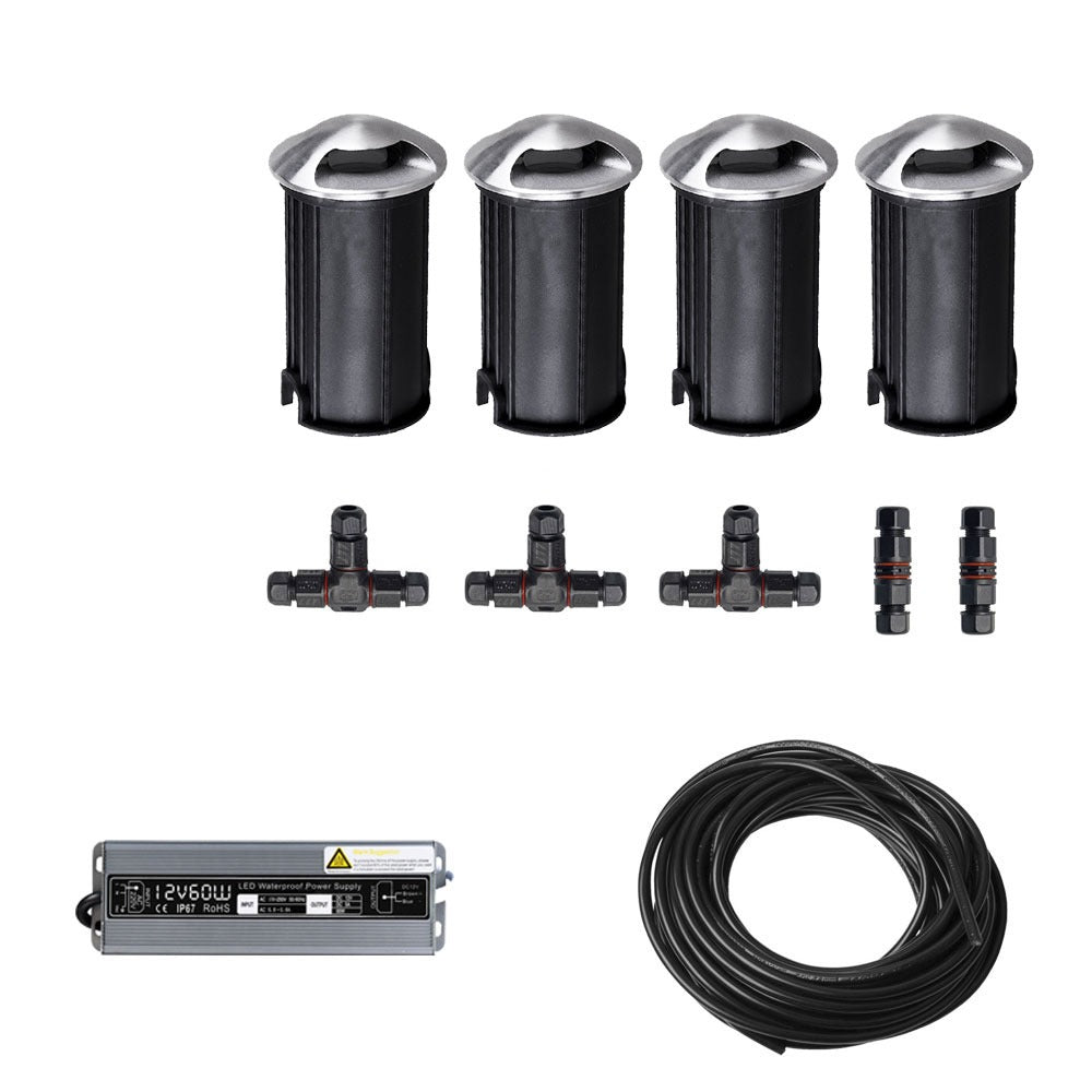 4x LED tuinpad spot - 12V - 2 kanten - 41mm - complete set