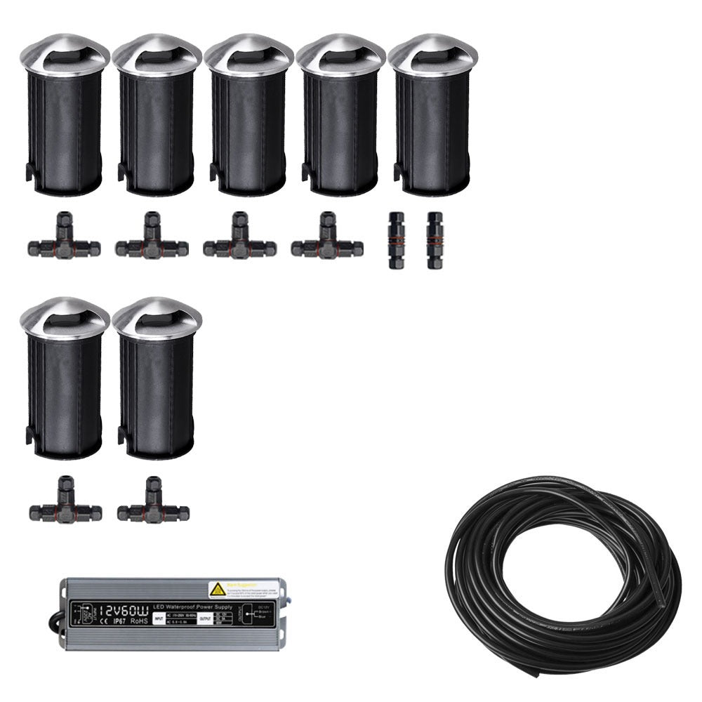 7x LED tuinpad spot - 12V - 3 kanten - 41mm - complete set