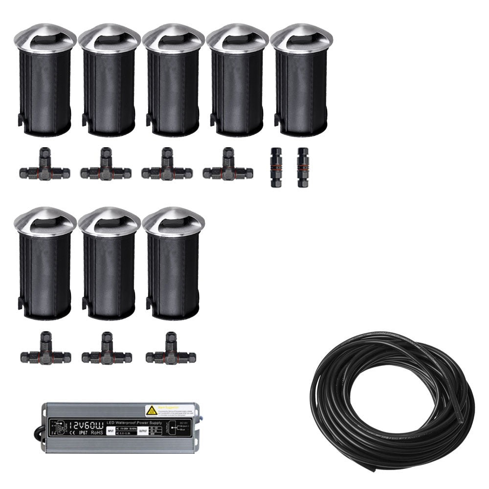 8x LED tuinpad spot - 12V - 3 kanten - 41mm - complete set