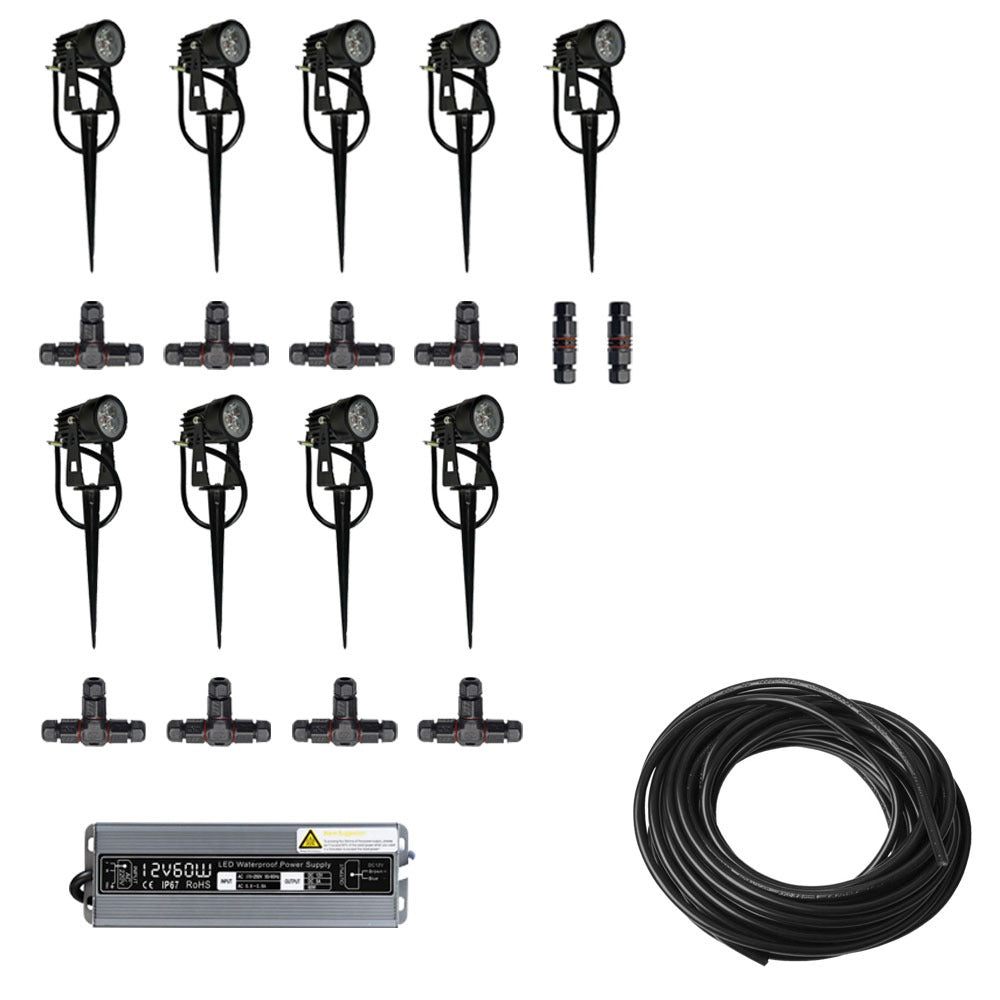 9x LED grond spot - 12V - 10 watt - complete set
