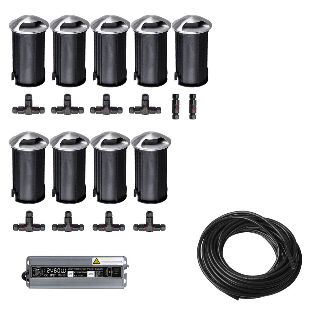 9x LED tuinpad spot - 12V - 3 kanten - 41mm - complete set