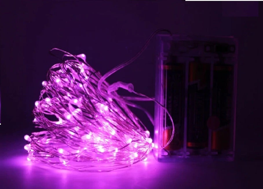 Kerst koperdraad LED verlichting - Roze - 5 meter - Op batterijen