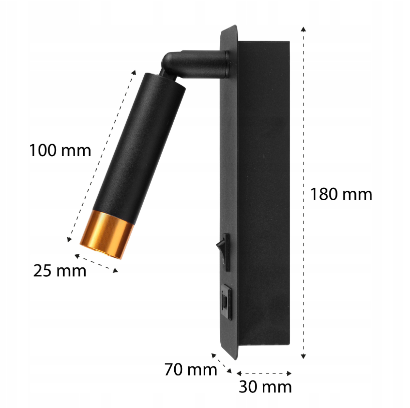 LED leeslamp - 25mm - USB-A + USB-C poort - Zwart
