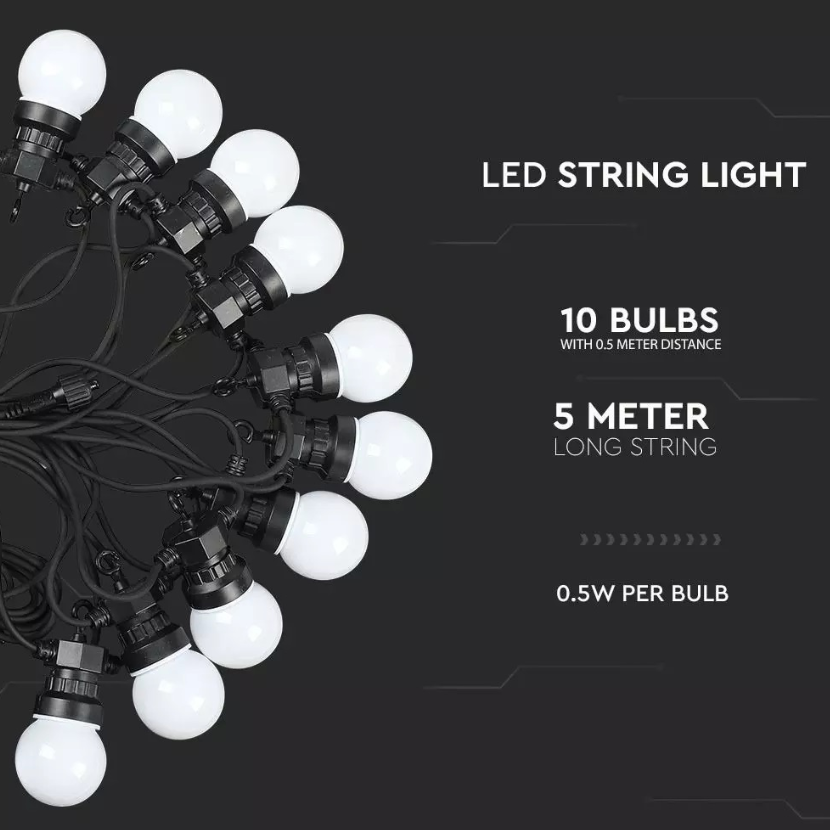 Led party lichtsnoer - 5 meter - 10 lampen - Multicolor - 24V