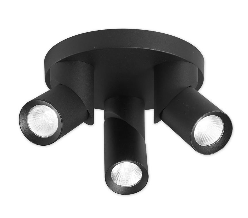 LED plafondlamp - 3x GU10 spot - Draaibaar - Zwart