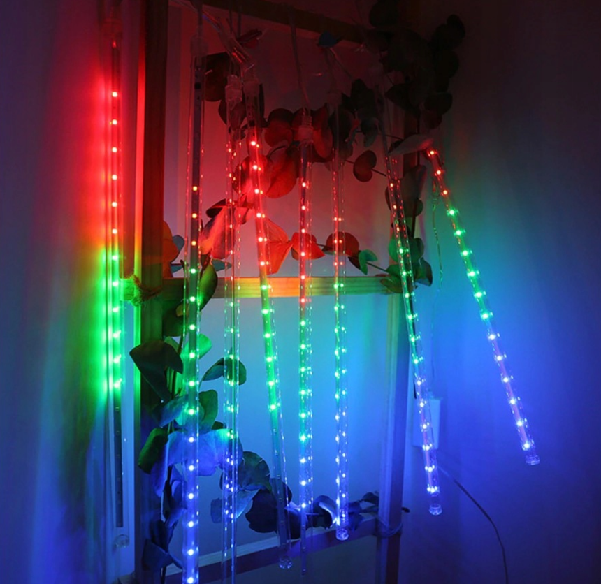 LED Meteoriet regenlichten kerst - 288 LED ijspegels - 8 spiralen - 50 cm tubes - Multicolor