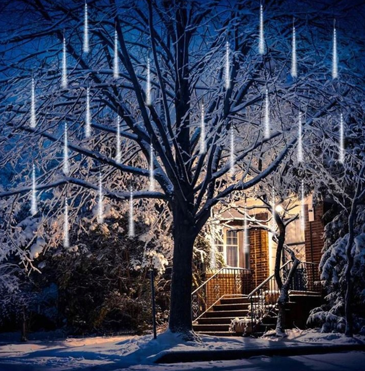 LED Meteoriet regenlichten kerst - 288 LED ijspegels - 8 spiralen - 50 cm tubes - Koud wit
