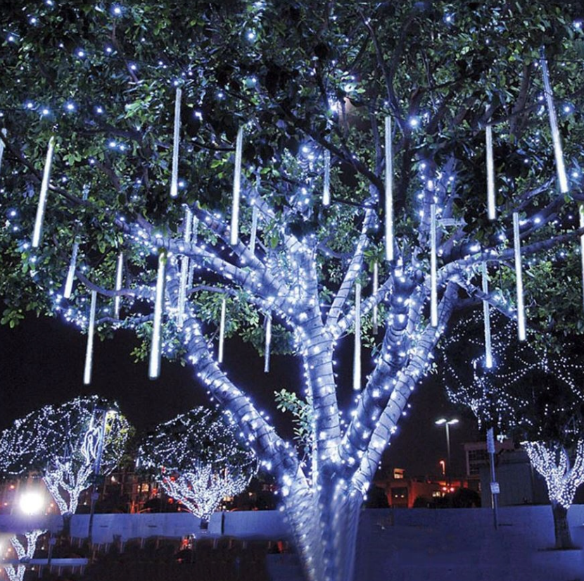 LED Meteoriet regenlichten kerst - 288 LED ijspegels - 8 spiralen - 50 cm tubes - Koud wit