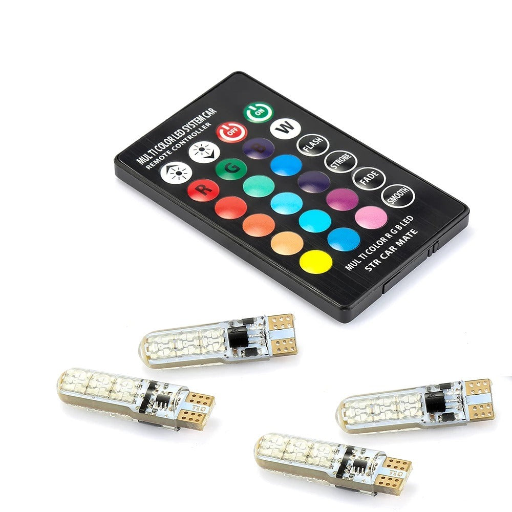 RGB T10 LED - 6SMD - Met afstandsbediening - 12V - 4 stuks