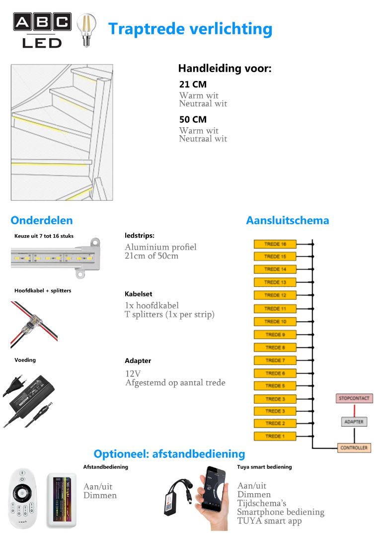 Traptrede verlichting - 21cm - Warm Wit - Dimbaar - Complete set
