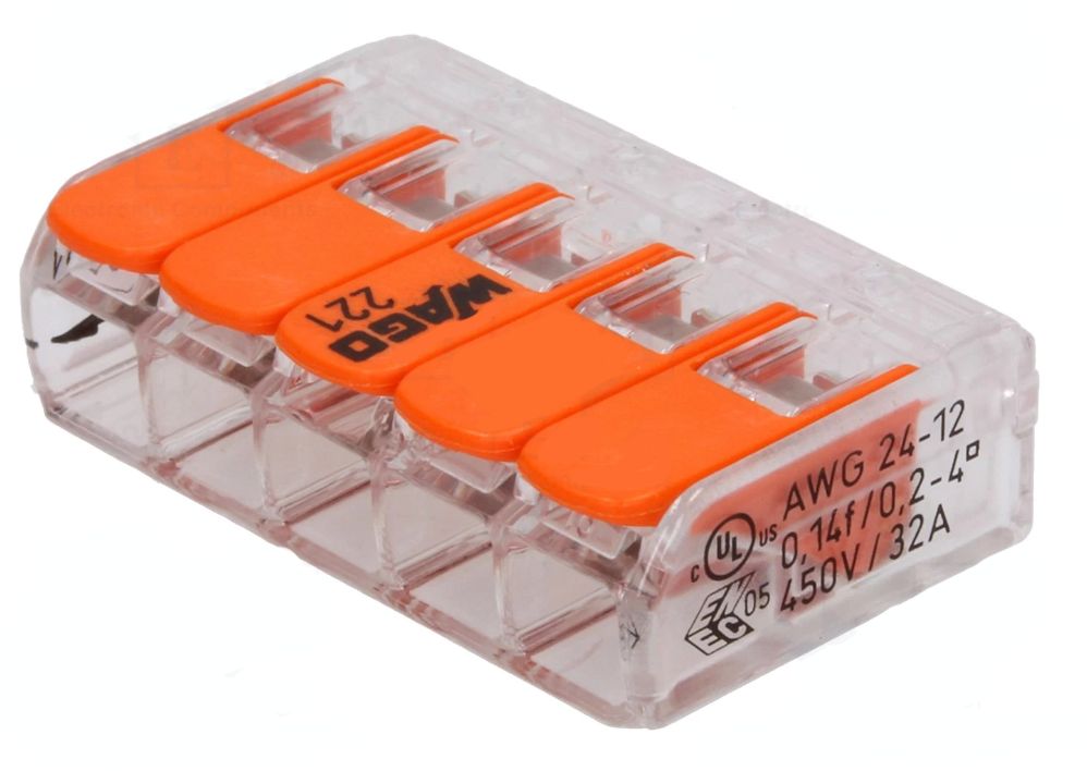 Wago verbindingsklem 5-VOUDIG 0,2-4 MMÂ² - Doorvoerconnector per stuk