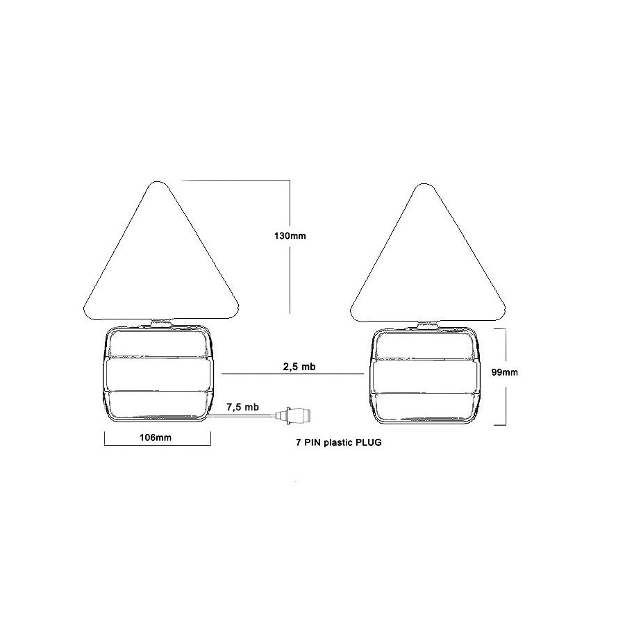 LED achterlichtcombinatie - 2 x 2 LEDs - Met gevarendriehoek - Magnetisch